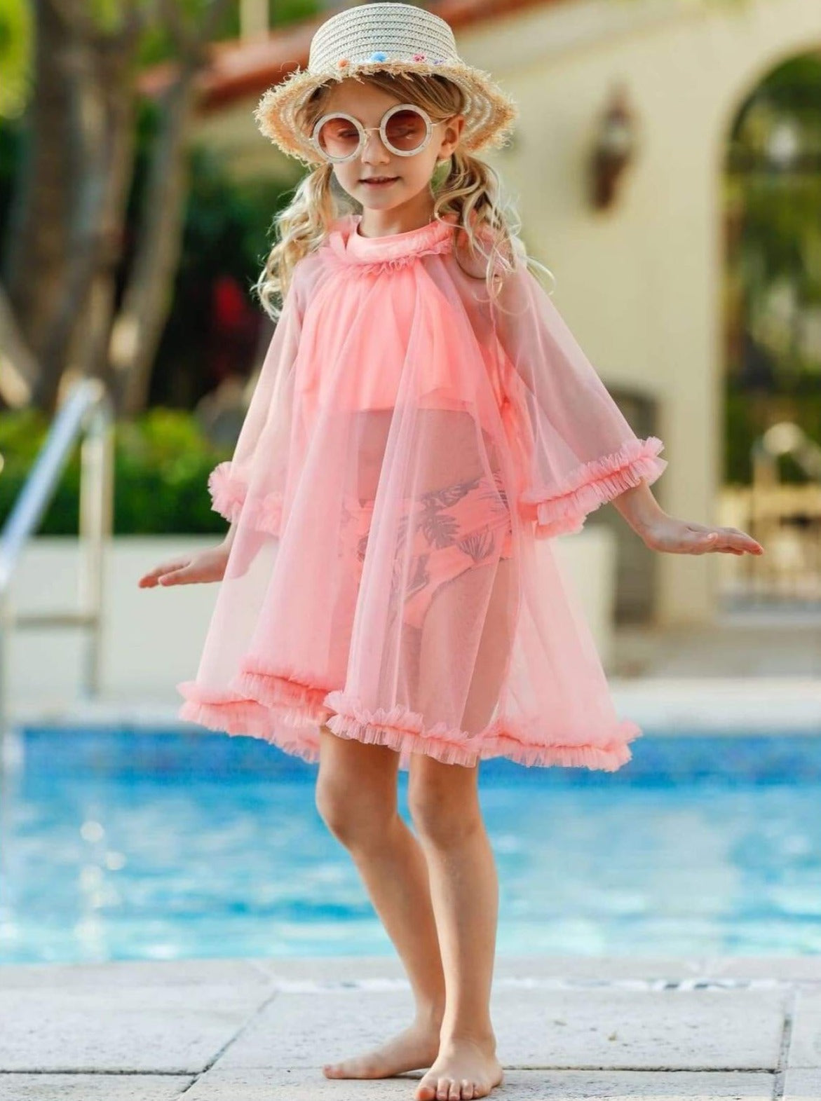 Kids Cute Swimwear | Little Girls Sheer Ruffle Swimsuit Cover Up