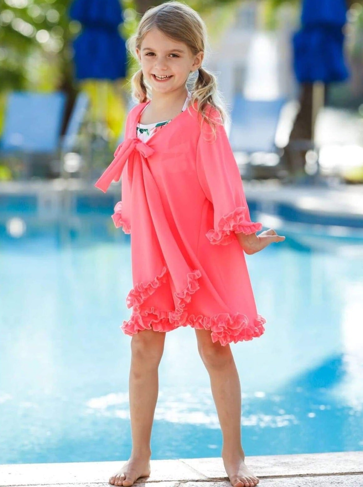 Kids Resort Wear | Little Girls Cover Up | Ruffled Tie Caftan