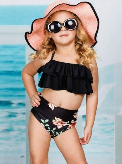 Kids Swimsuits | Girls Ruffle Halter Top High Waist Two Piece Swimsuit