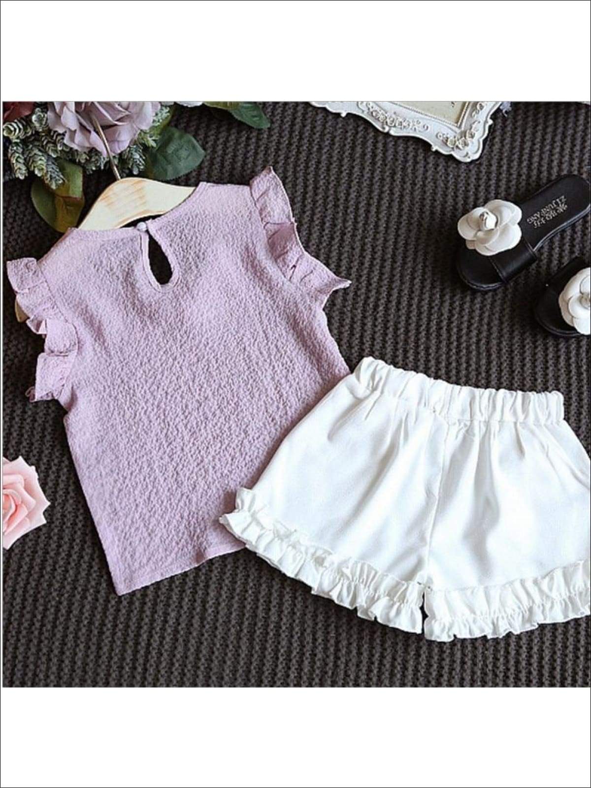 Girls Spring Outfits | Toddler Hanging Pearl Top & Bloomer Shorts Set
