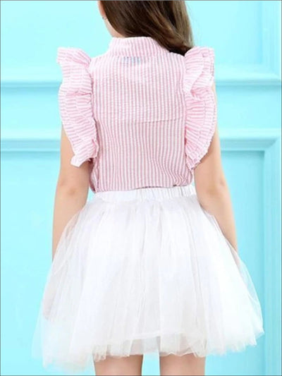 Spring Outfits | Girls Striped Button Down Top & White Tutu Skirt Set