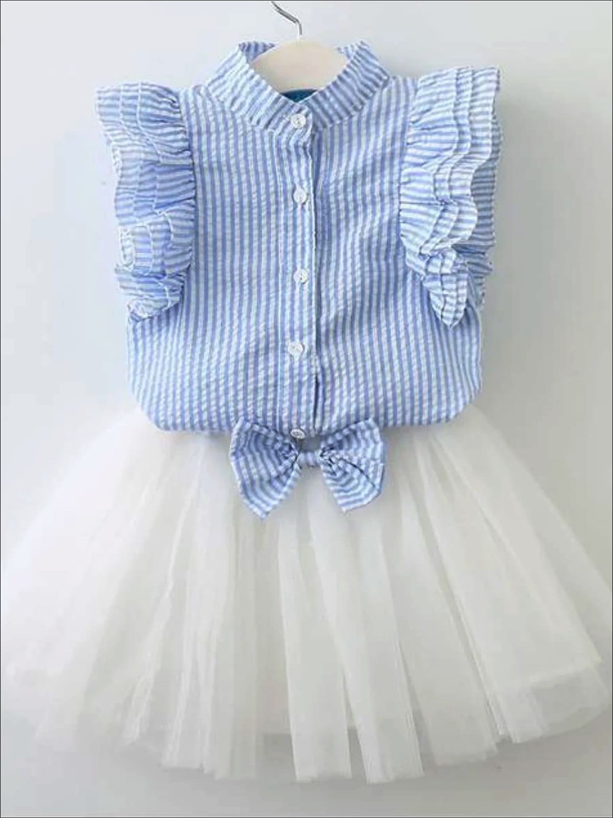 Spring Outfits | Girls Striped Button Down Top & White Tutu Skirt Set