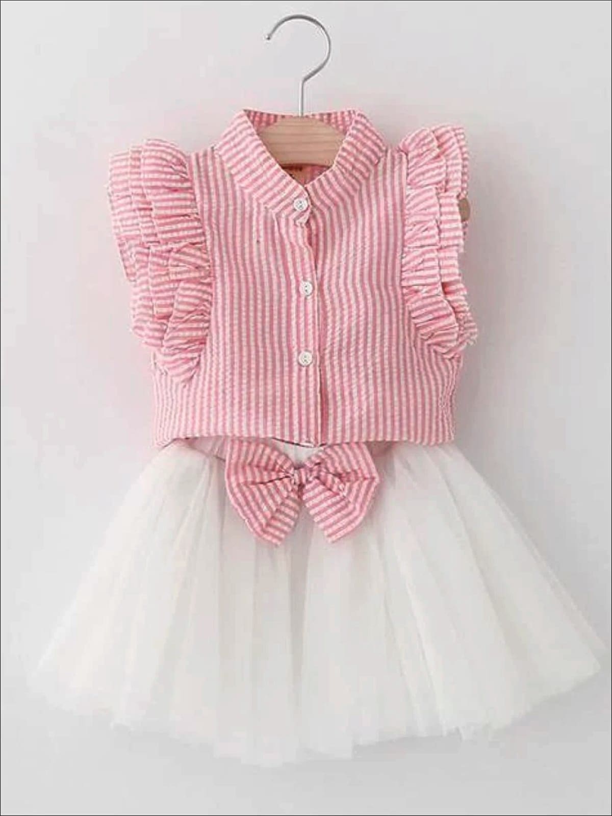 Spring Outfits | Girls Striped Button Down Top & White Tutu Skirt Set