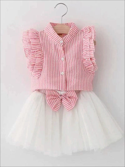 Spring Outfits | Girls Striped Button Down Top & White Tutu Skirt Set