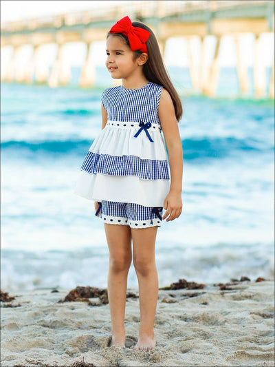 Girls Ruffled Tiered Lace Trimmed Tunic & Shorts Set - Girls Spring Casual Set