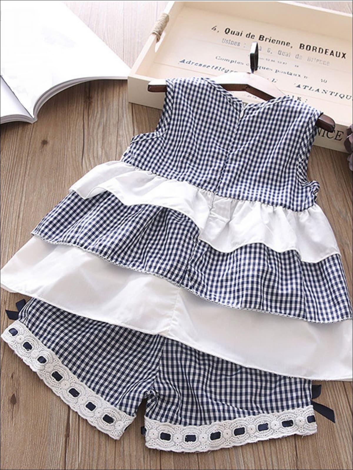 Girls Ruffled Tiered Lace Trimmed Tunic & Shorts Set - Girls Spring Casual Set