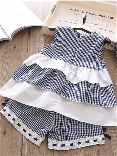 Girls Ruffled Tiered Lace Trimmed Tunic & Shorts Set - Girls Spring Casual Set