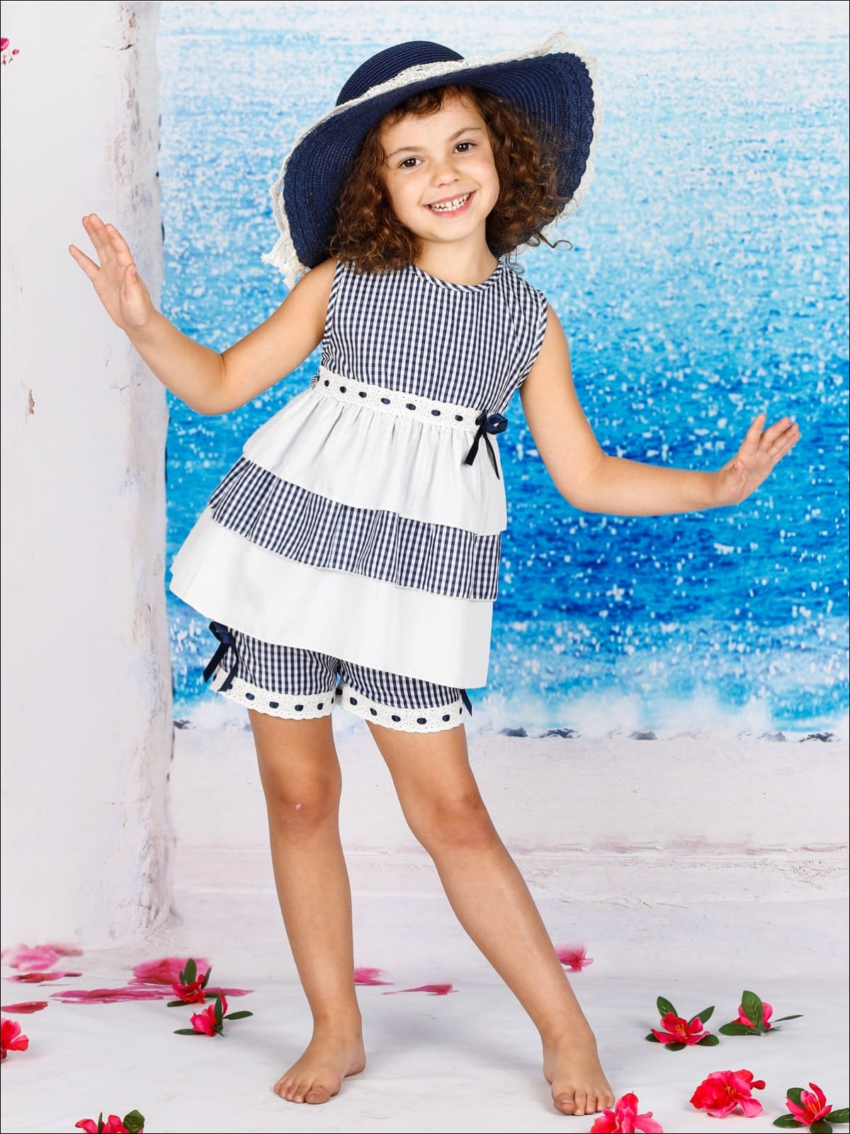 Girls Ruffled Tiered Lace Trimmed Tunic & Shorts Set - Girls Spring Casual Set
