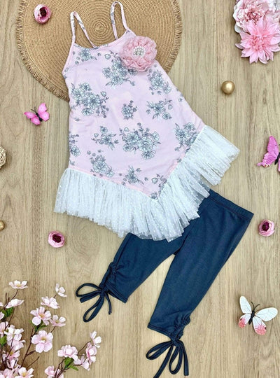 Girls Spring Outfits | Ruffled Tunic & Drawstring Capris Legging Set