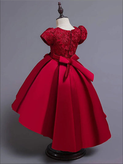 Girls Formal Dresses | Floral Lace Embroidered Hi-Lo Holiday Dress