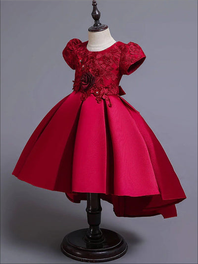 Girls Formal Dresses | Floral Lace Embroidered Hi-Lo Holiday Dress