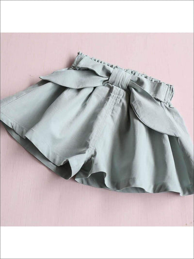 Girls Short Sleeve Floral Embroidered Top & Bow Tie Short Set - Girls Spring Casual Set