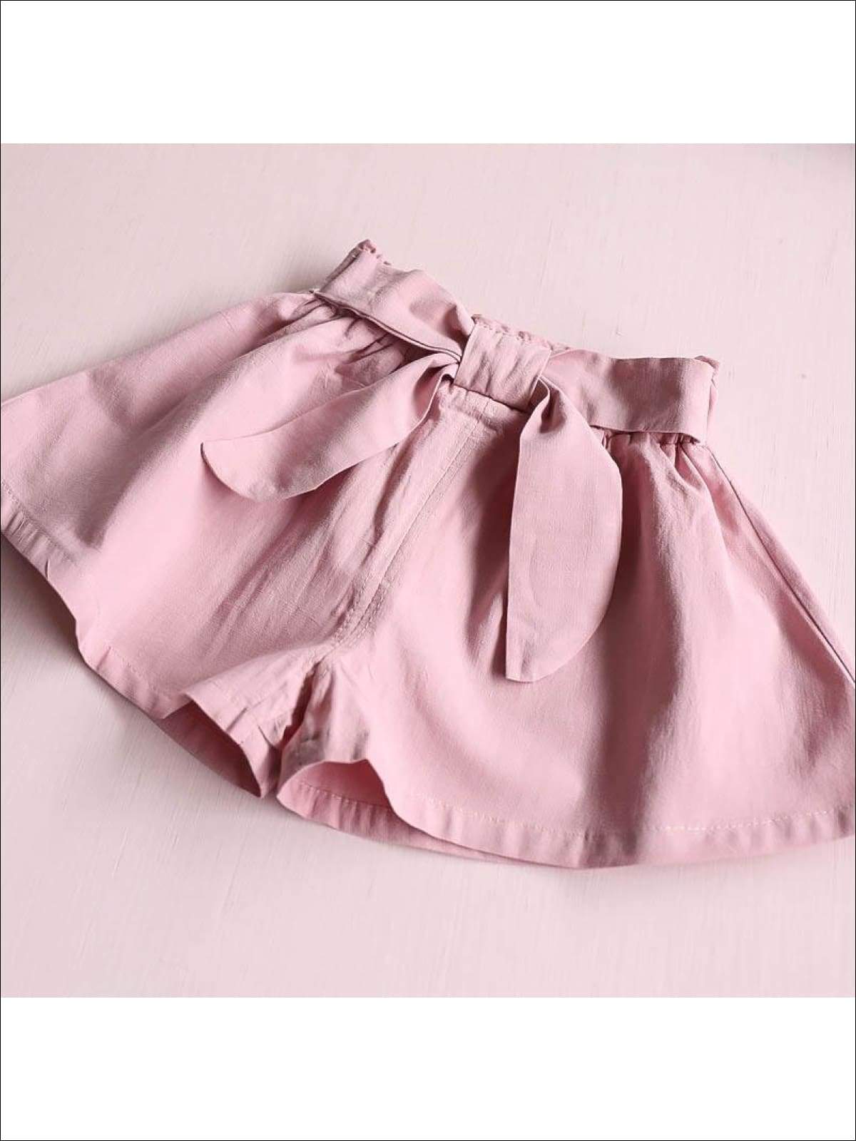 Girls Short Sleeve Floral Embroidered Top & Bow Tie Short Set - Girls Spring Casual Set