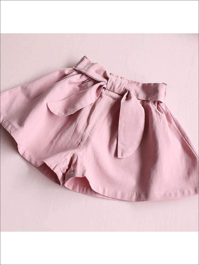 Girls Short Sleeve Floral Embroidered Top & Bow Tie Short Set - Girls Spring Casual Set