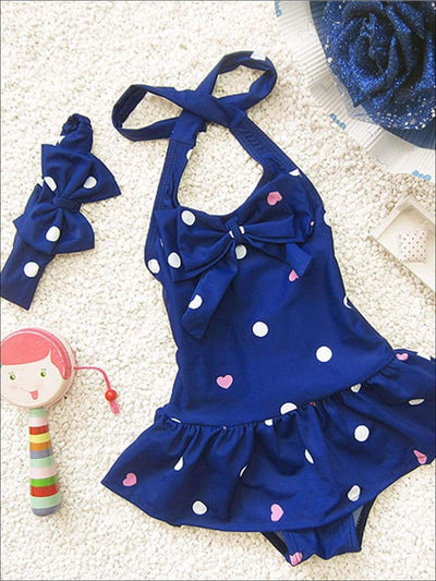 Toddler Swimsuits | Girls Skirted One Piece Swimsuit & Bow Headband