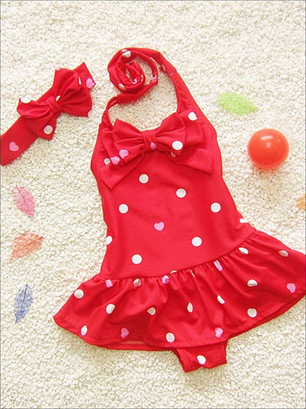 Toddler Swimsuits | Girls Skirted One Piece Swimsuit & Bow Headband