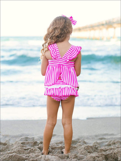 Kids Resort Wear | Girls Skirted Striped Skirted Two Piece Swimsuit