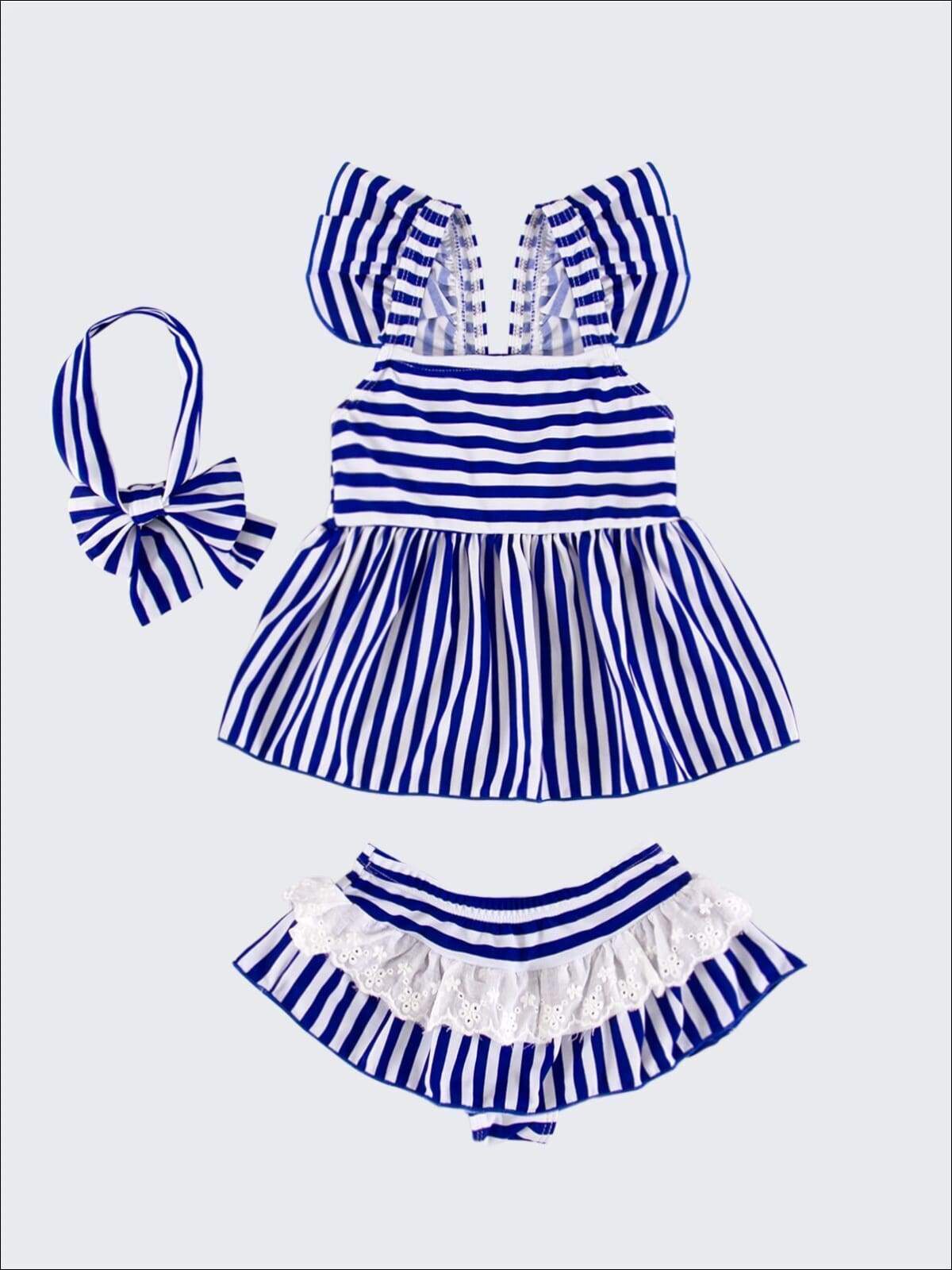 Kids Resort Wear | Girls Skirted Striped Skirted Two Piece Swimsuit