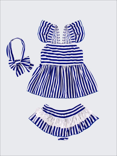 Kids Resort Wear | Girls Skirted Striped Skirted Two Piece Swimsuit