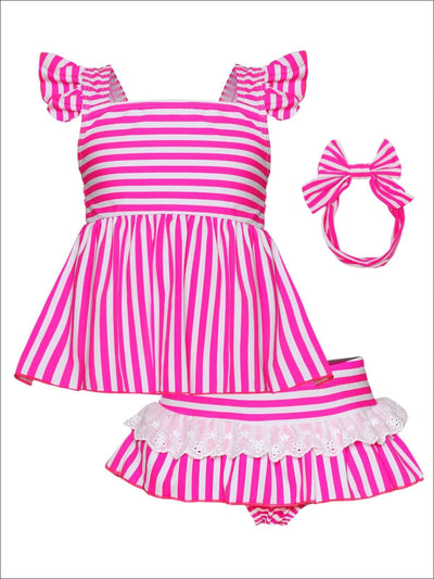 Kids Resort Wear | Girls Skirted Striped Skirted Two Piece Swimsuit