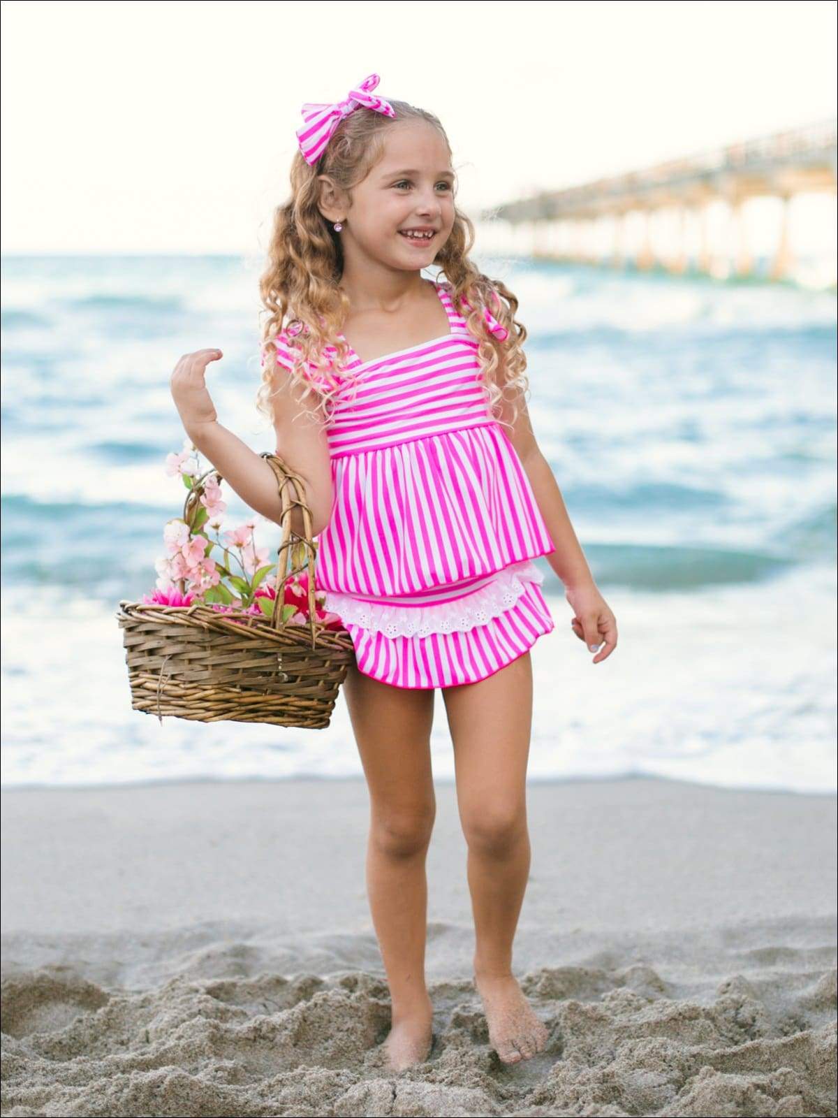Kids Resort Wear | Girls Skirted Striped Skirted Two Piece Swimsuit