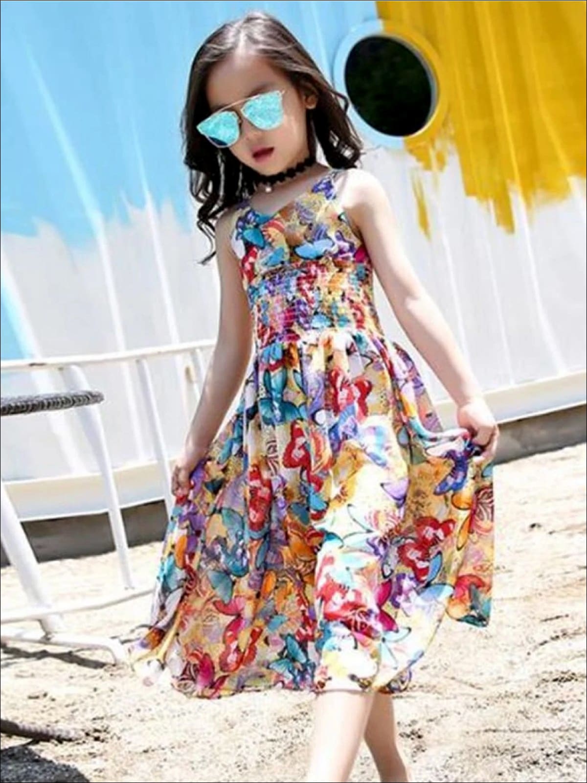 Girls Cute Spring Jumpsuits | Butterfly Smocked Wide Culottes Jumpsuit