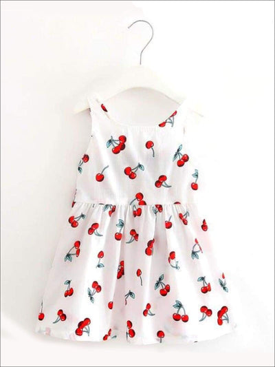 Girls Sleeveless Cherry Print Summer Dress - Casual Spring Dress