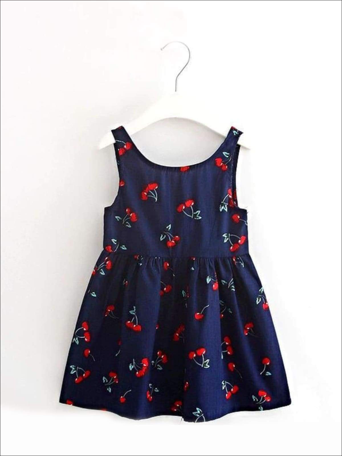 Girls Sleeveless Cherry Print Summer Dress - navy / 2T - Casual Spring Dress