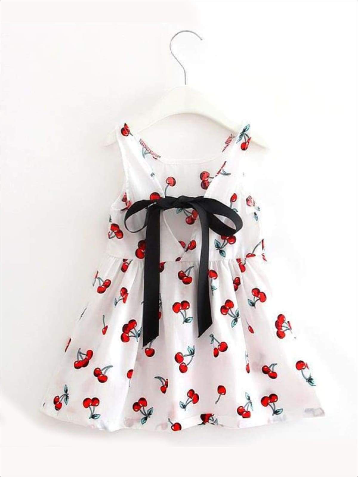 Girls Sleeveless Cherry Print Summer Dress - white / 2T - Casual Spring Dress
