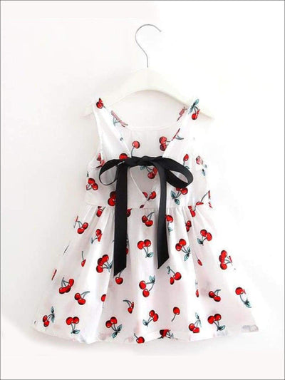 Girls Sleeveless Cherry Print Summer Dress - white / 2T - Casual Spring Dress