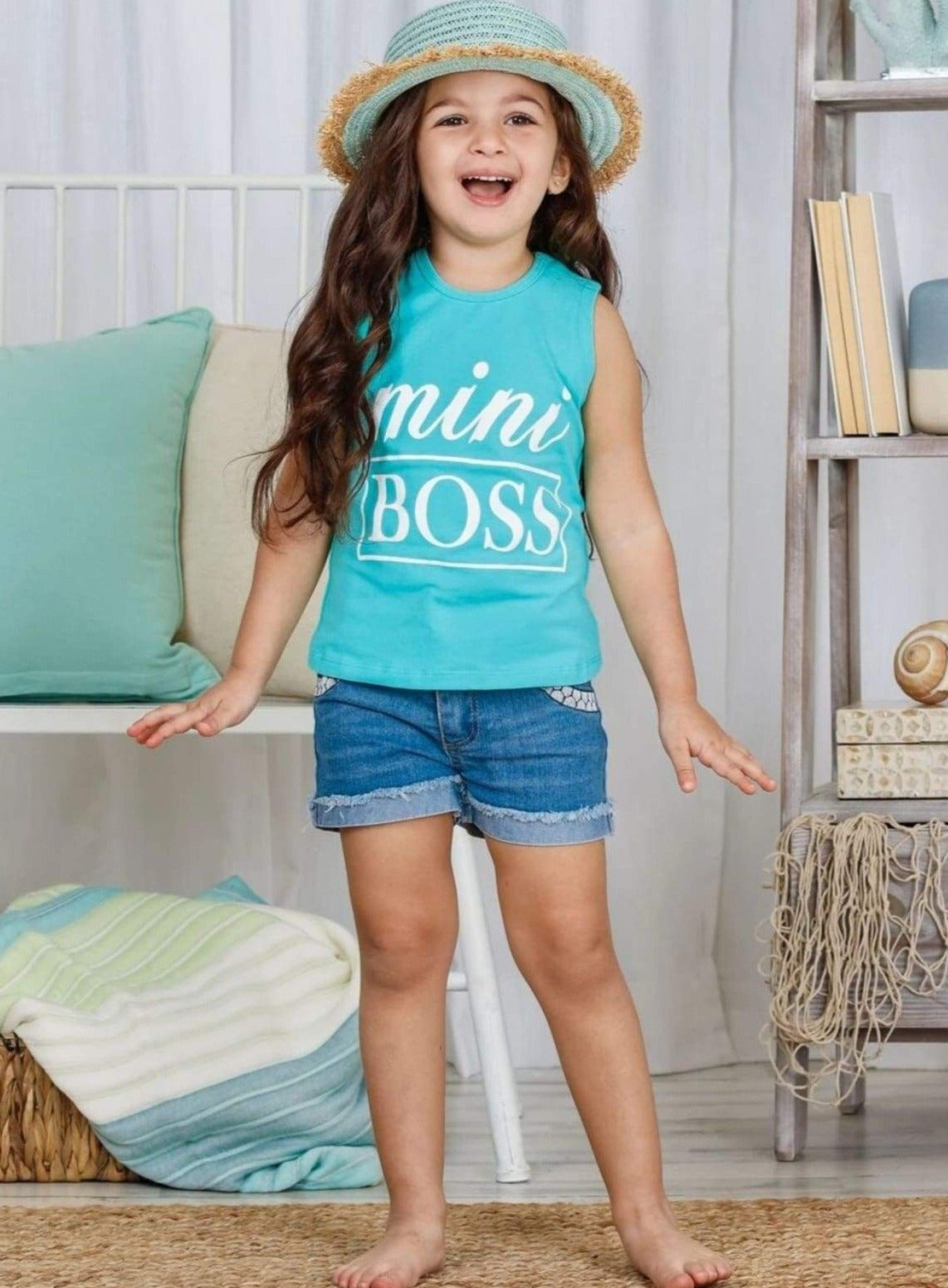 Cute Spring Toddler Tops | Little Girls Mint Mini Boss Tank Top