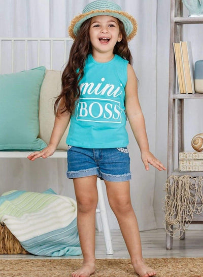 Cute Spring Toddler Tops | Little Girls Mint Mini Boss Tank Top