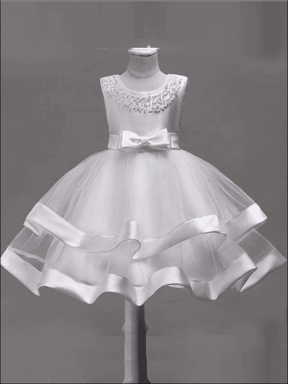 Girls Communion Dresses | Sleeveless Pearl Embellished Princess Dress