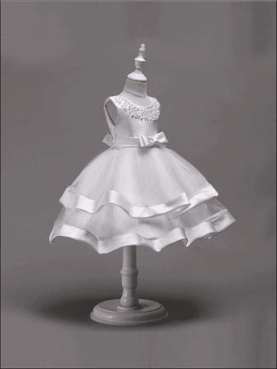 Girls Communion Dresses | Sleeveless Pearl Embellished Princess Dress