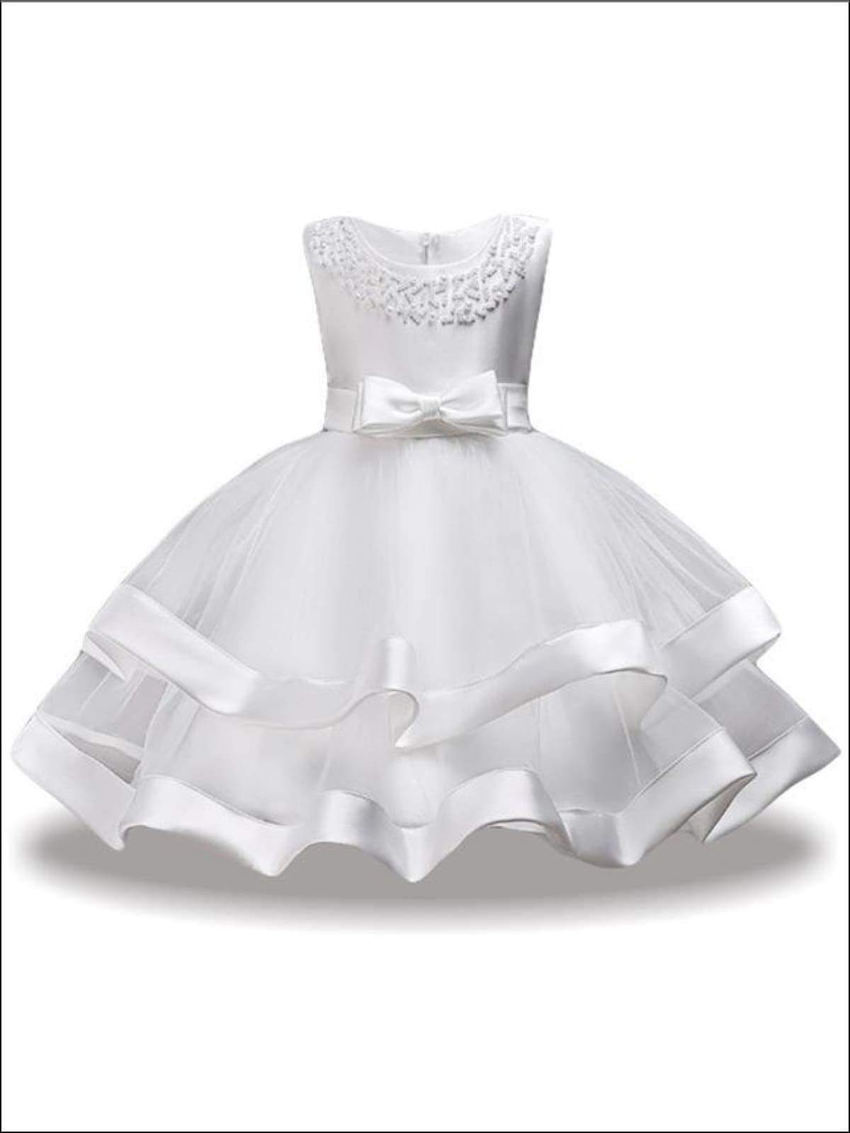 Girls Communion Dresses | Sleeveless Pearl Embellished Princess Dress