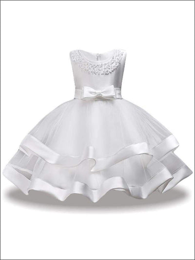 Girls Communion Dresses | Sleeveless Pearl Embellished Princess Dress
