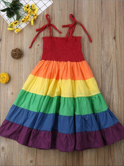 Girls Summer Dresses | Rainbow Smocked Maxi Dress - Mia Belle Girls