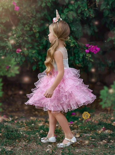 Girls Halloween Costumes | Sleeveless Unicorn Tiered Ruffle Tutu Dress
