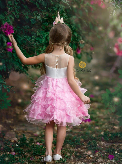 Girls Halloween Costumes | Sleeveless Unicorn Tiered Ruffle Tutu Dress