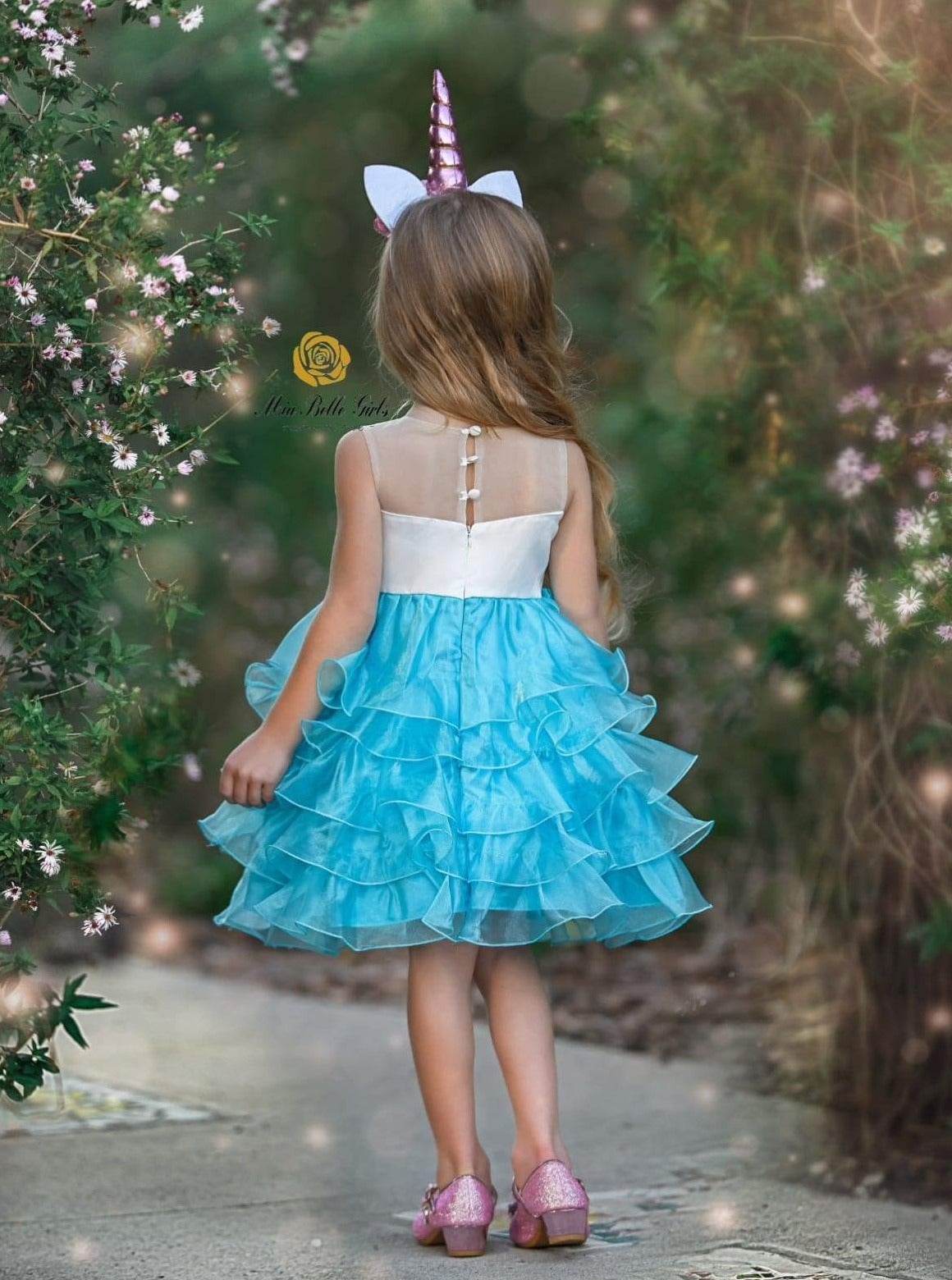 Girls Halloween Costumes | Sleeveless Unicorn Tiered Ruffle Tutu Dress