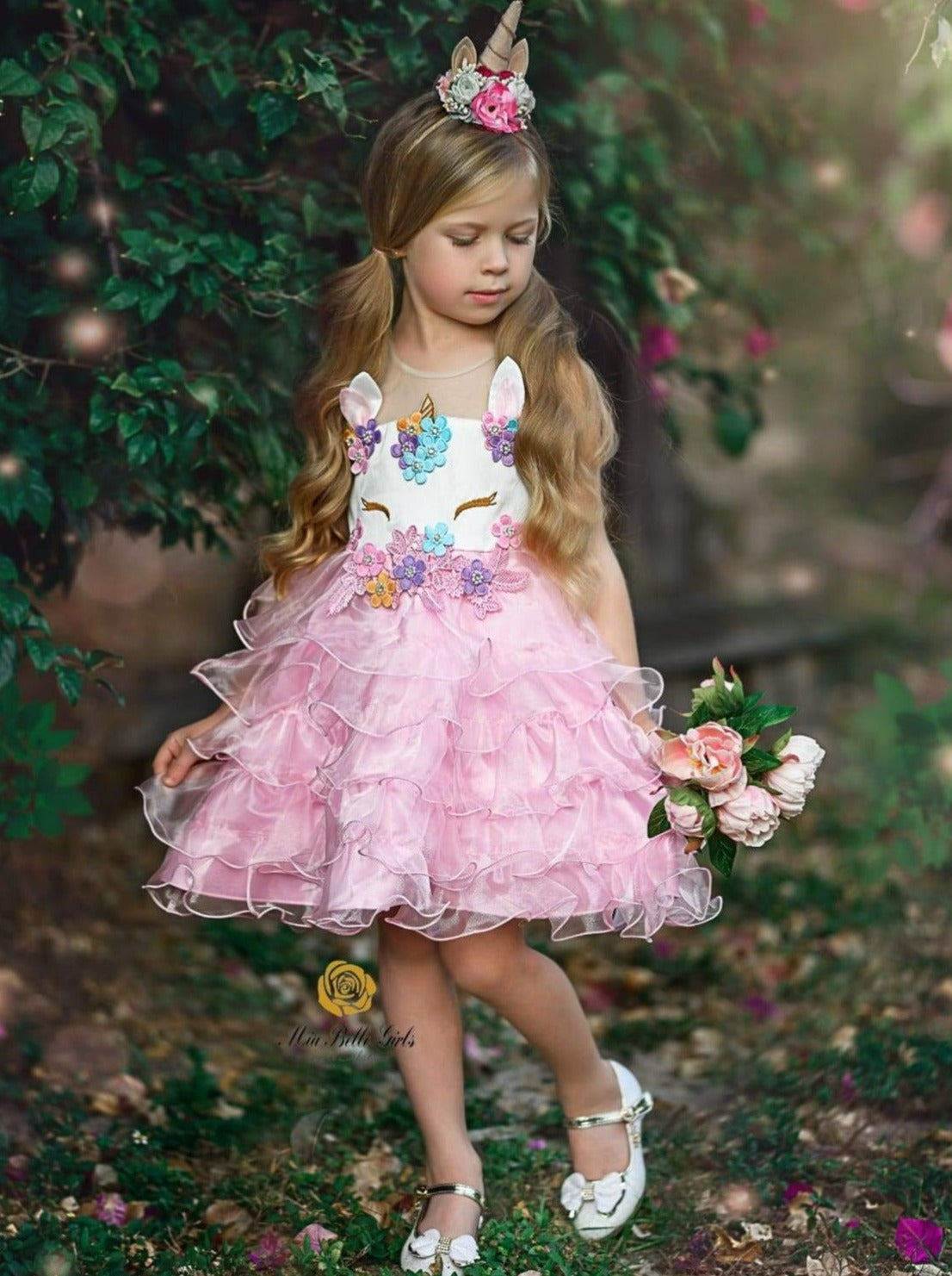 Girls Halloween Costumes | Sleeveless Unicorn Tiered Ruffle Tutu Dress