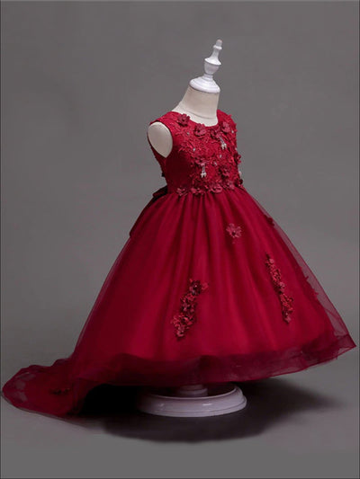 Girls Formal Dresses | Sleeveless Tulle Flower Hi-Lo Holiday Dress