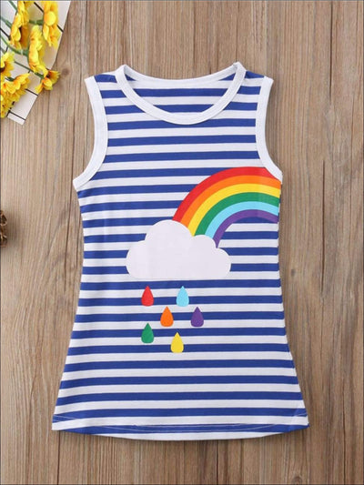 Girls Sleeveless Twinning Striped Rainbow Dress - Left Rainbow / 2T - Girls Casual Spring Dress