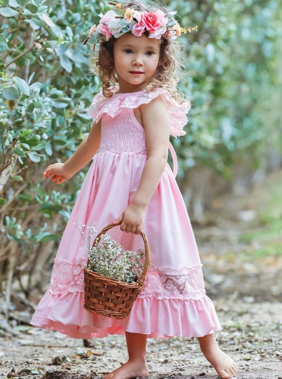Cute Toddler Outfit | Girls Spring Smocked Lace Ruffled Maxi Dress 