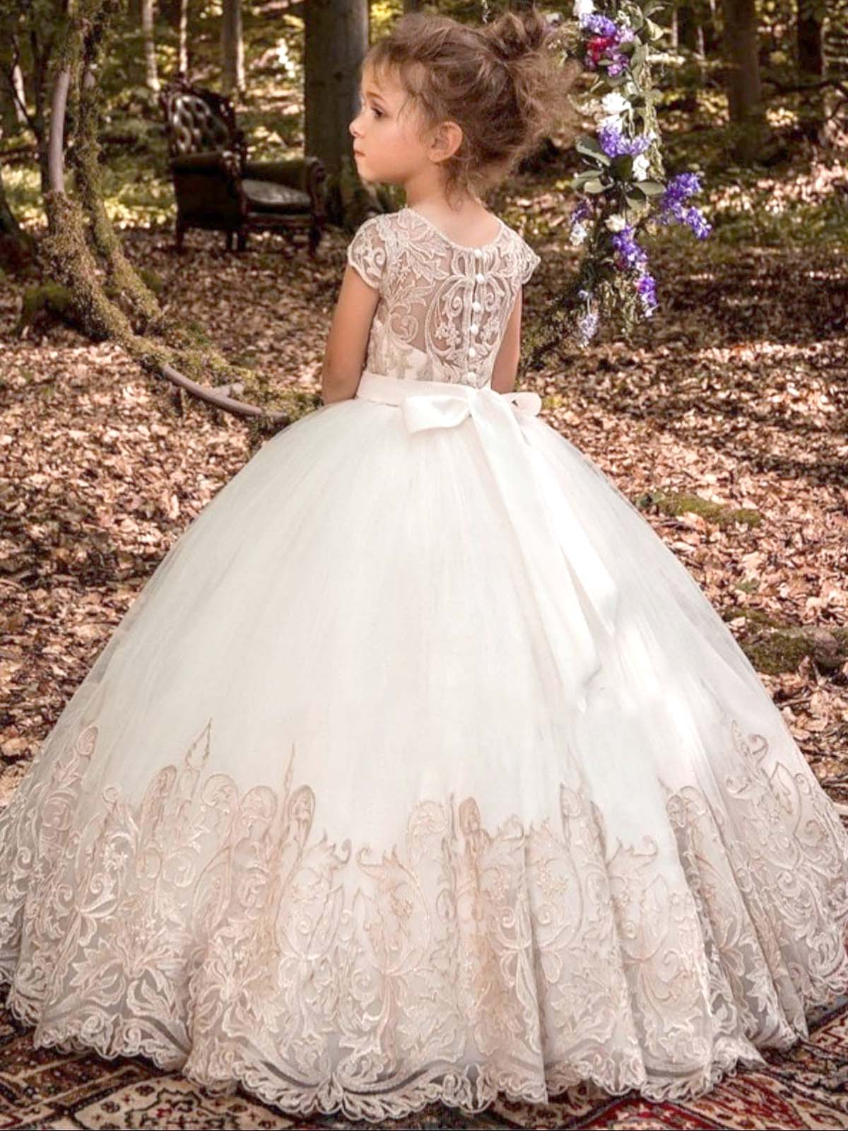Girls Communion Dresses | White Embroidered Gown With Crystal Sash