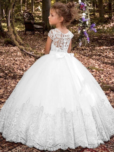 Girls Communion Dresses | White Embroidered Gown With Crystal Sash