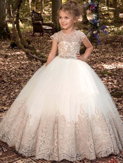 Girls Communion Dresses | White Embroidered Gown With Crystal Sash