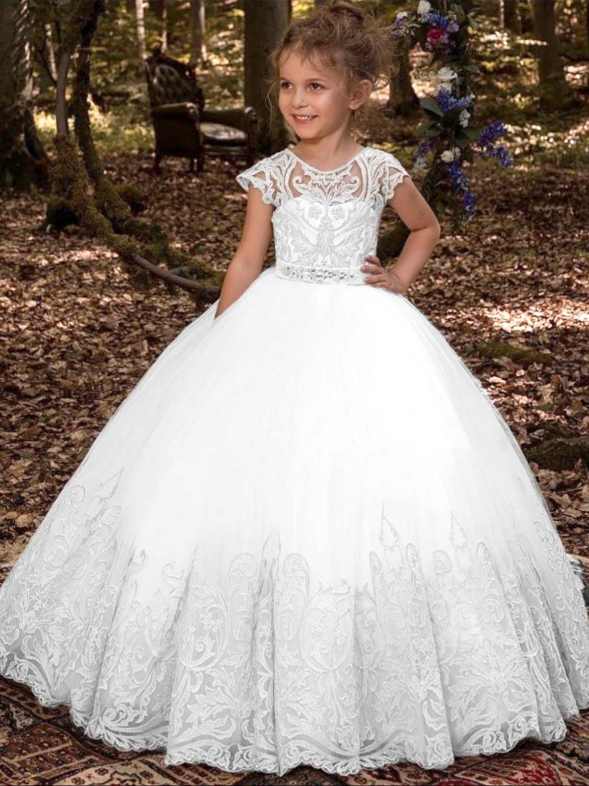 Girls Communion Dresses | White Embroidered Gown With Crystal Sash