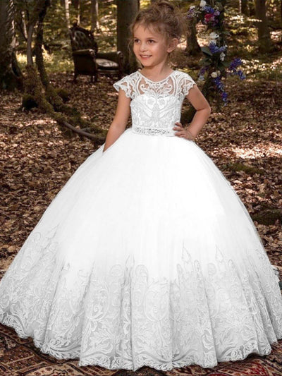 Girls Communion Dresses | White Embroidered Gown With Crystal Sash