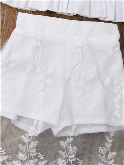 Girls Spring Outfits | White Smocked Top & Lace Overlay Shorts Set